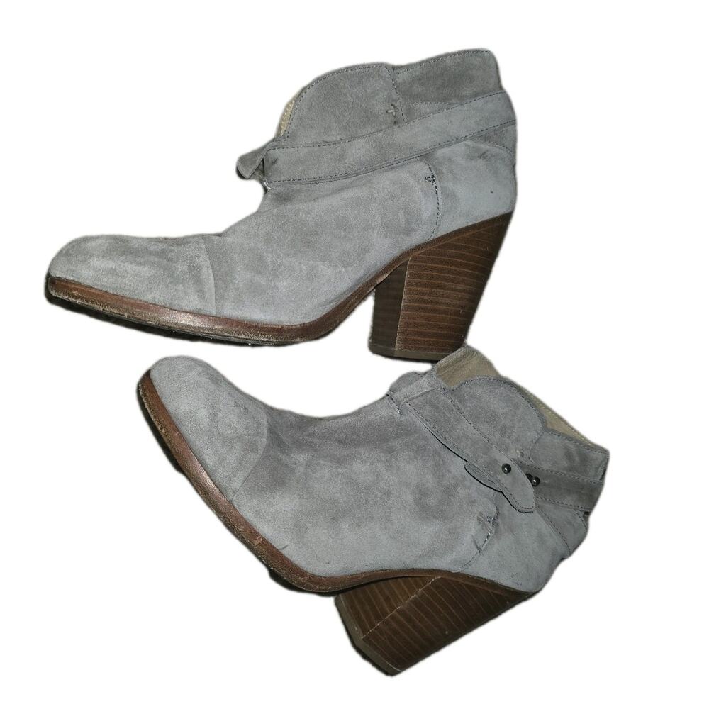 Rag & Bone‎ Harlow Light Gray Suede Leather Booties 38 Block Heel Strappy Zip Up